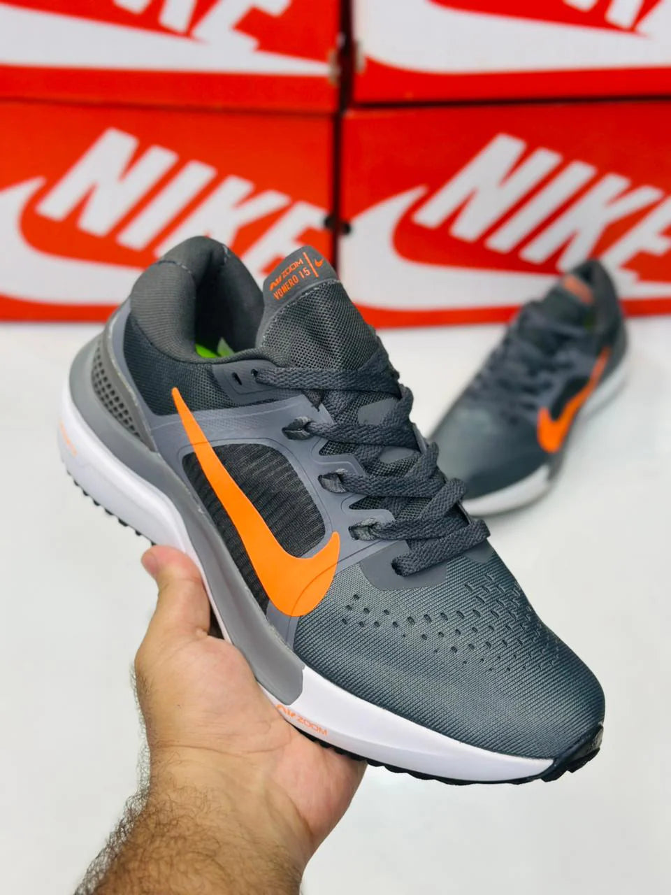 NIKE AIR ZOOM VOMERO 15 MULTI WOLF GREY BLACK AND ORANGE