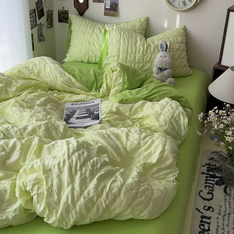 Seersucker Princess Girls Bedding Set Duvet Cover Korean Four PIECE Washed Cotton Bed Sheet Cover Quilt Set