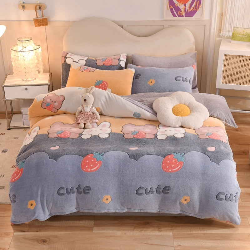 Winter Duvet Cover Thick Fleece Warm Flannel Coral Double Sided Velvet Bedding Single Double Queen King Size Quilt Cover