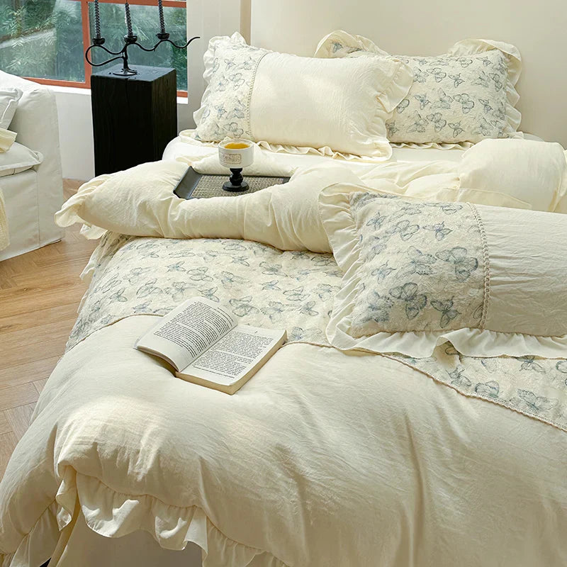 High Quality Bedding Set Type A Washed Cotton Butterfly Bed Sheets And Fitted Sheet Ancient Rhyme Butterfly Sound Duvet Cover