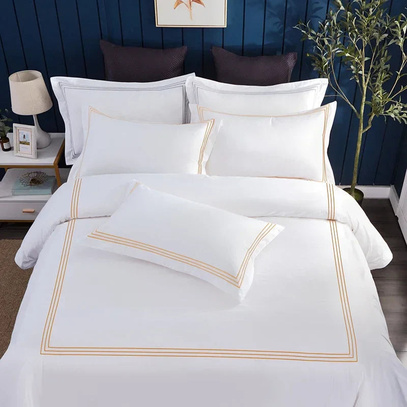 Luxury 100% Egypt Cotton 5 Stars Hotel Quilt Cover Pure Cotton Satin Strip Bed Line Duvet Cover Gray Blue Gold