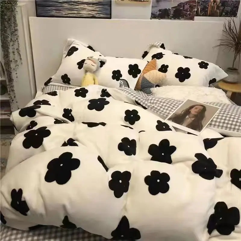 Ins Retro Flower Bedding Set Flat Bed Sheet Pillowcase Twin Full Queen Size Bed Linen Women Girls Caramel Floral Duvet Cover Set