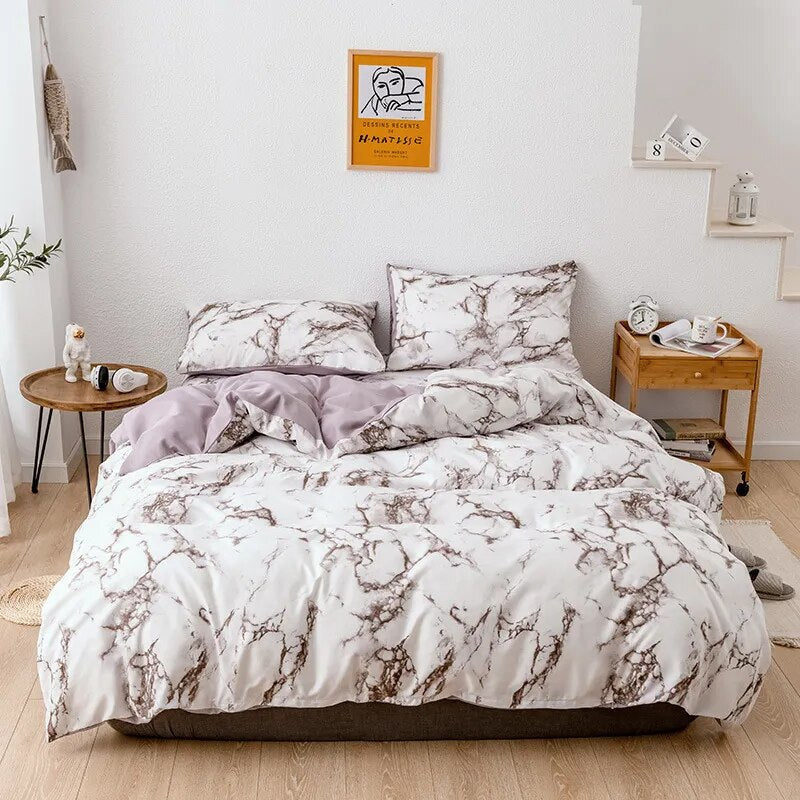 Mirco Fiber Marble Print Bedding Set Nordic Duvet Cover Set Double Bed Home Soft Comfortable Quilt Cover & 1/2pcs Pillowcases