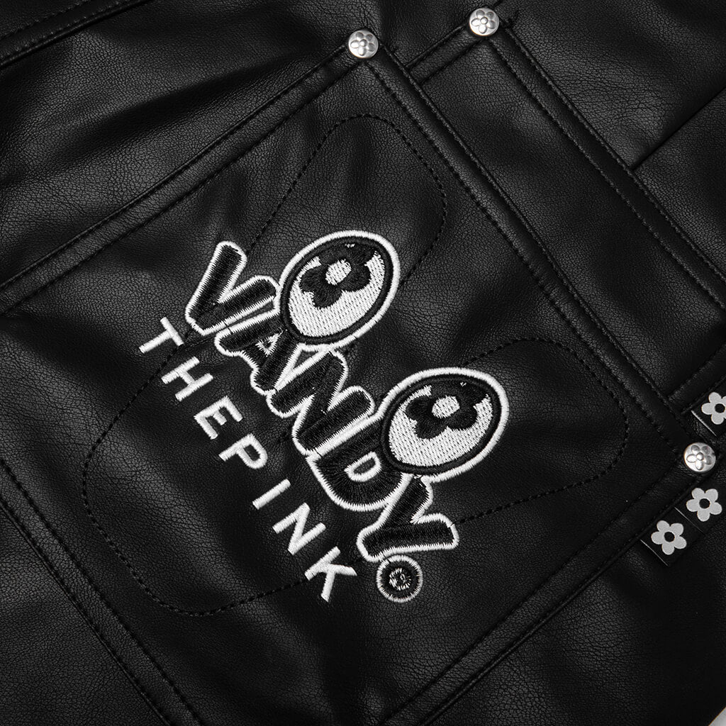 Double Knee Leather Shorts Black