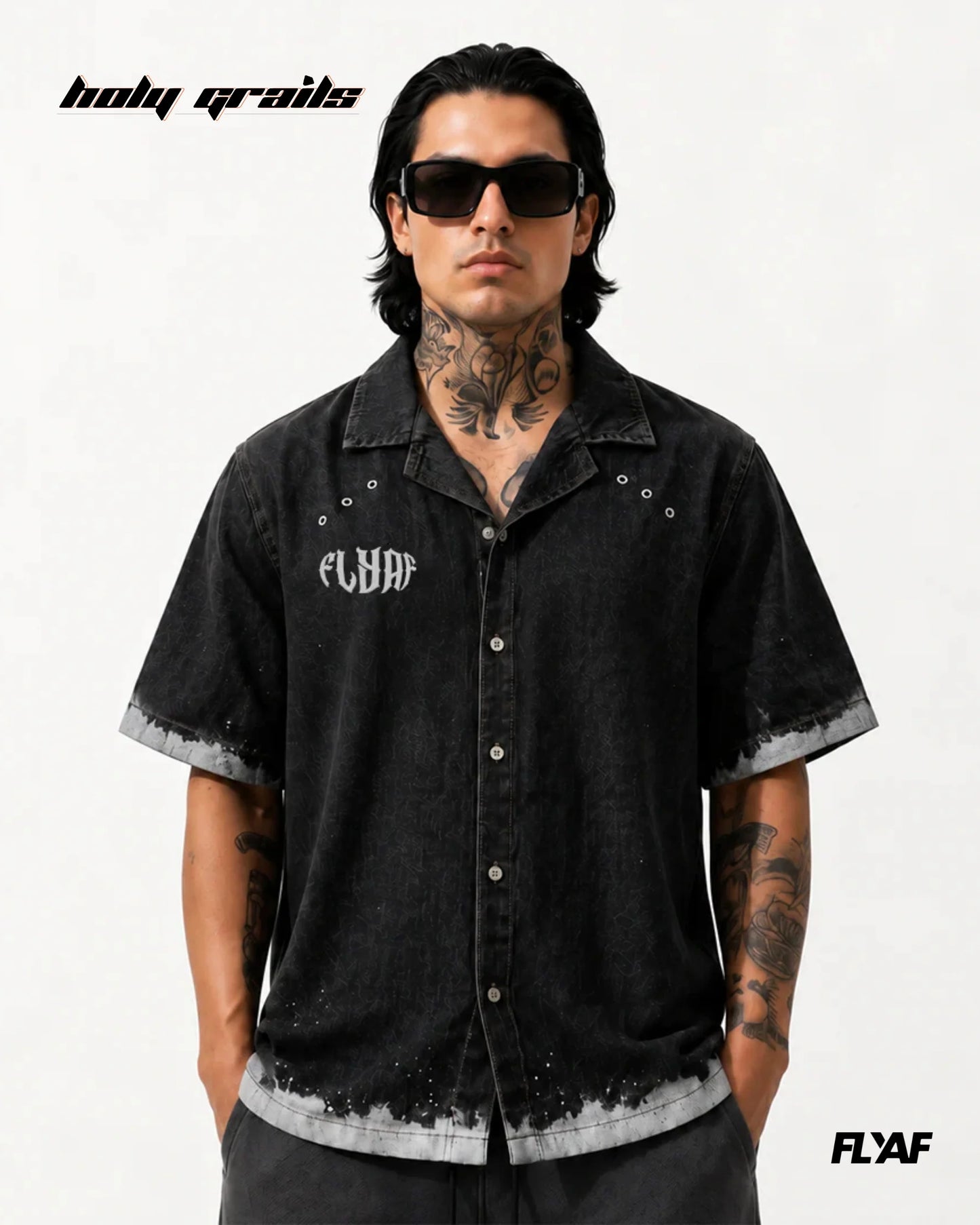 Black Advisory Denim Half Sleeve Shirt HG x FLYAF