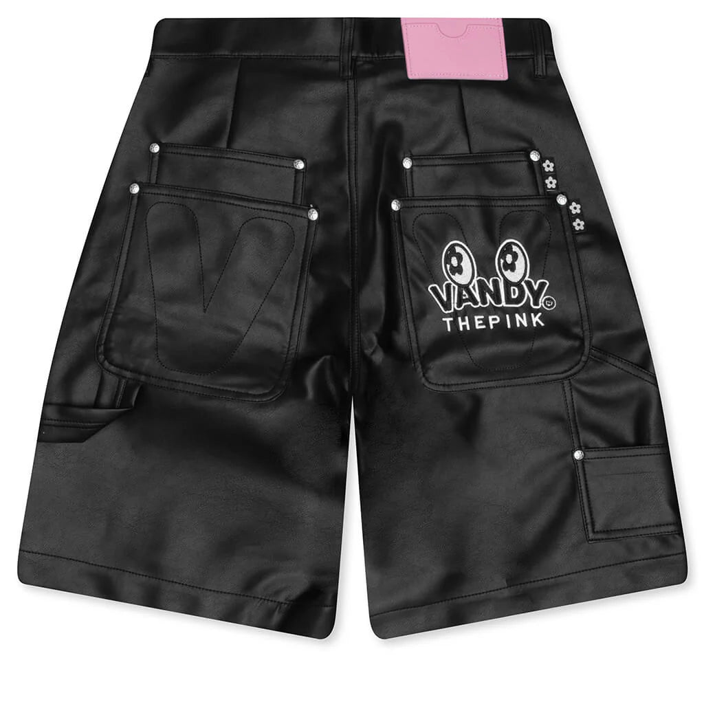 Double Knee Leather Shorts Black
