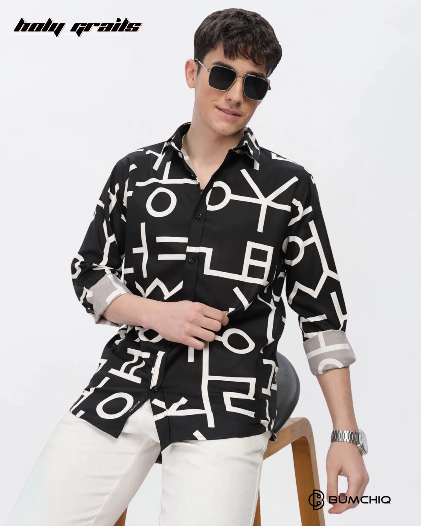White Abstract Black Shirt HG x Bumchiq