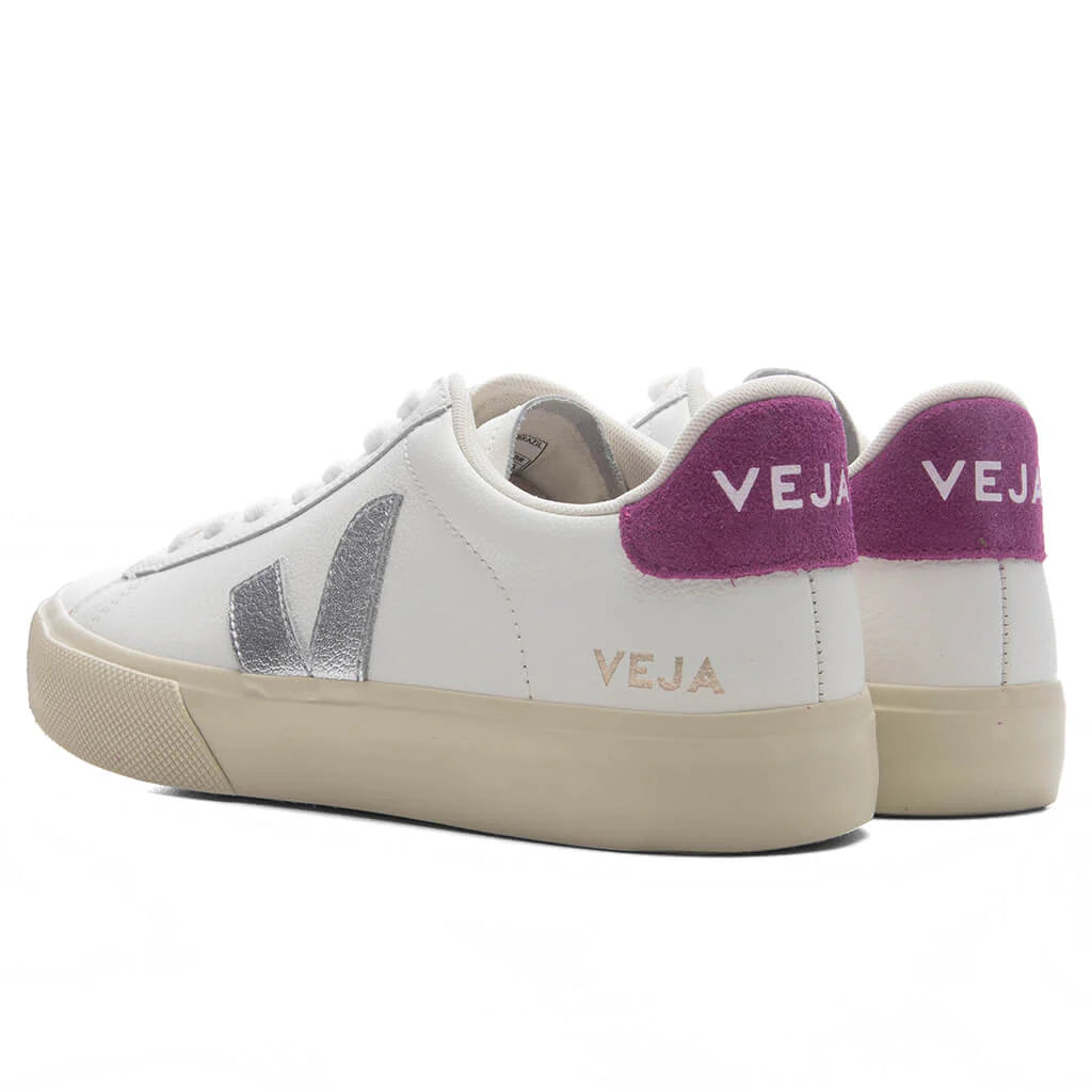 Womens Campo Leather White Silver Ultraviolet