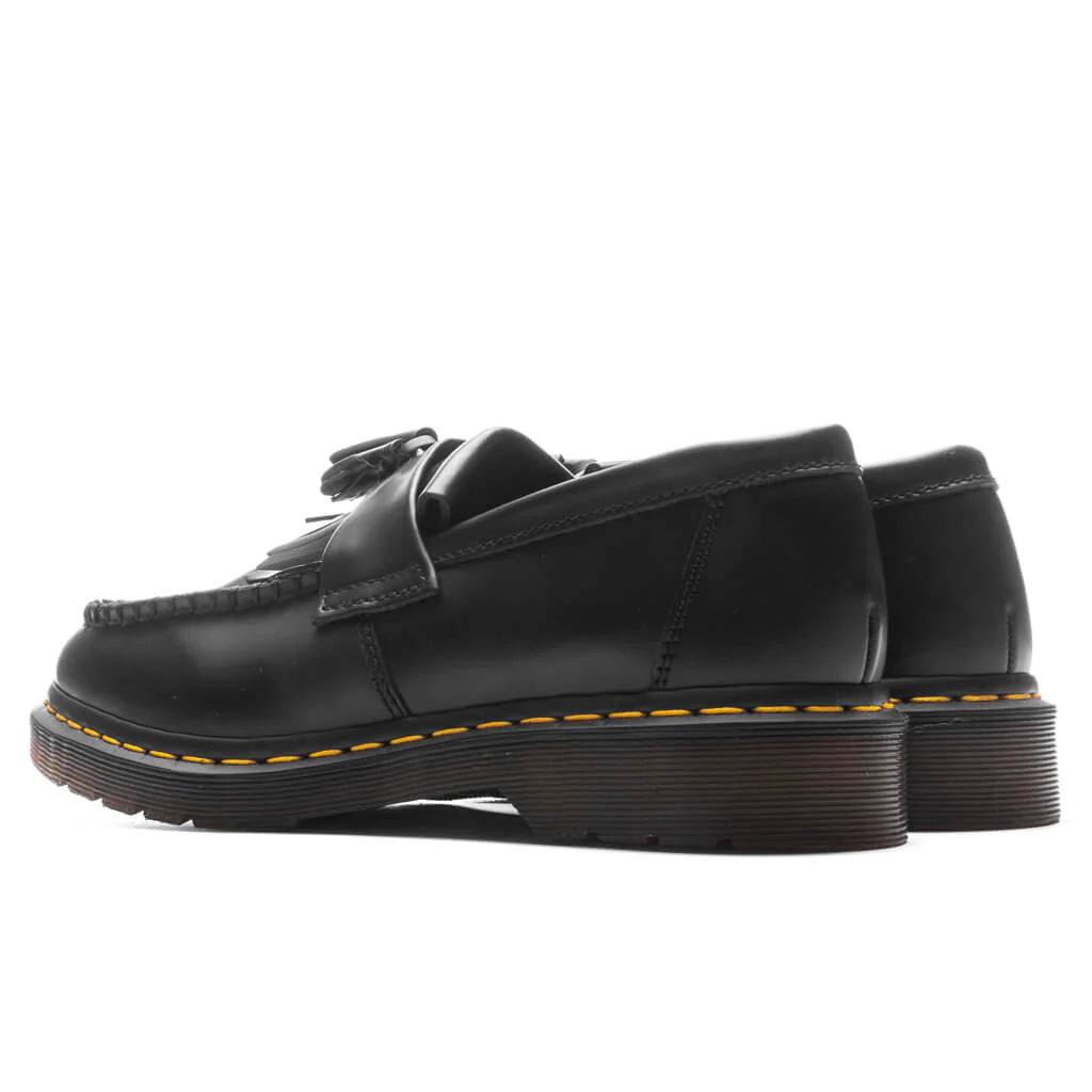 Adrian Yellow Stitch Leather Tassel Loafers Black Smooth