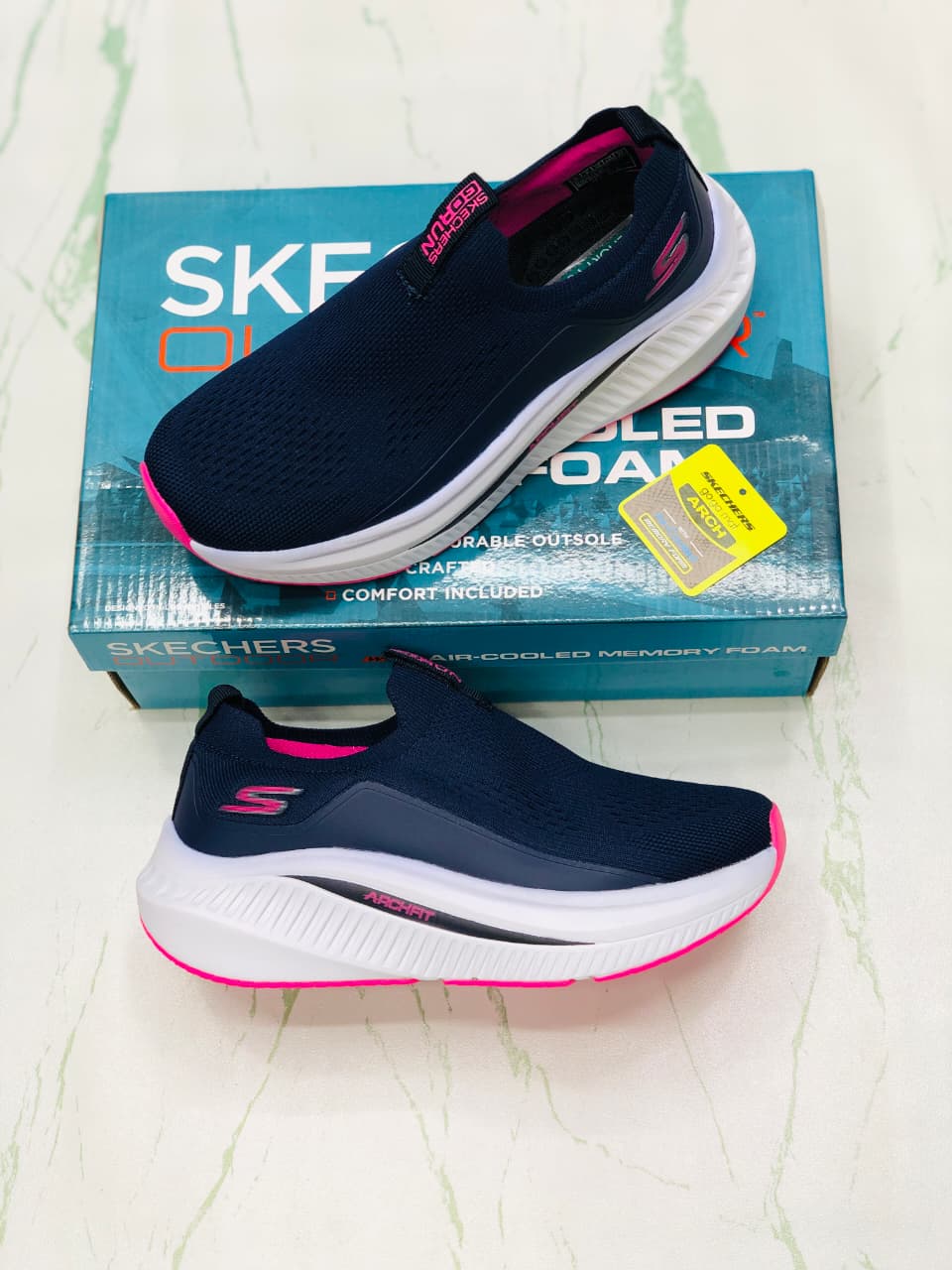 SKECHERS ARCHFIT NAVY AND PINK FOR WOMEN