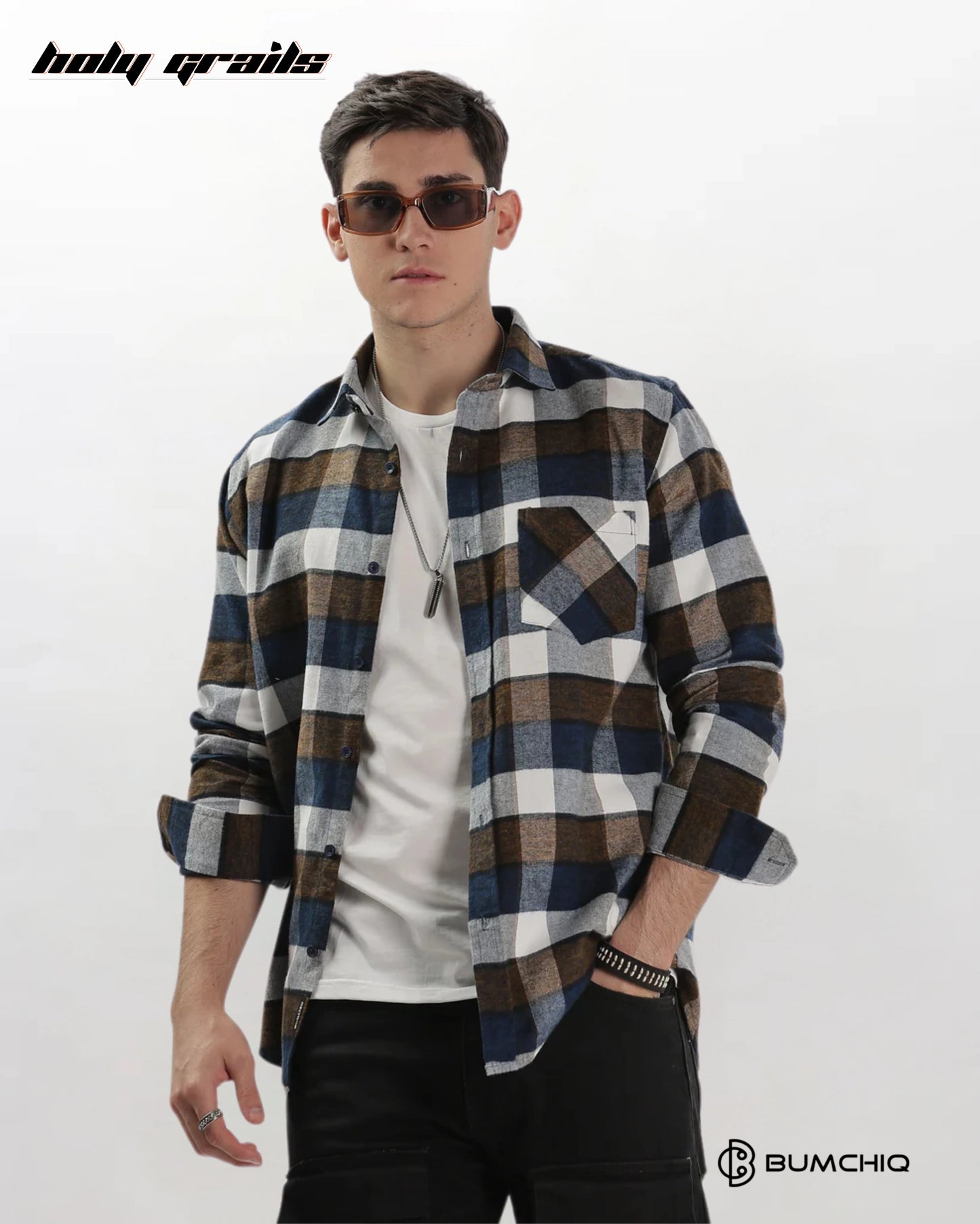 Blue Brown Flannel Overshirt HG x Bumchiq