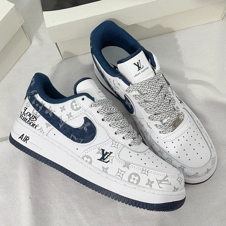Louis Vuitton x Nike Air Force 1 White Navy Monogram Custom