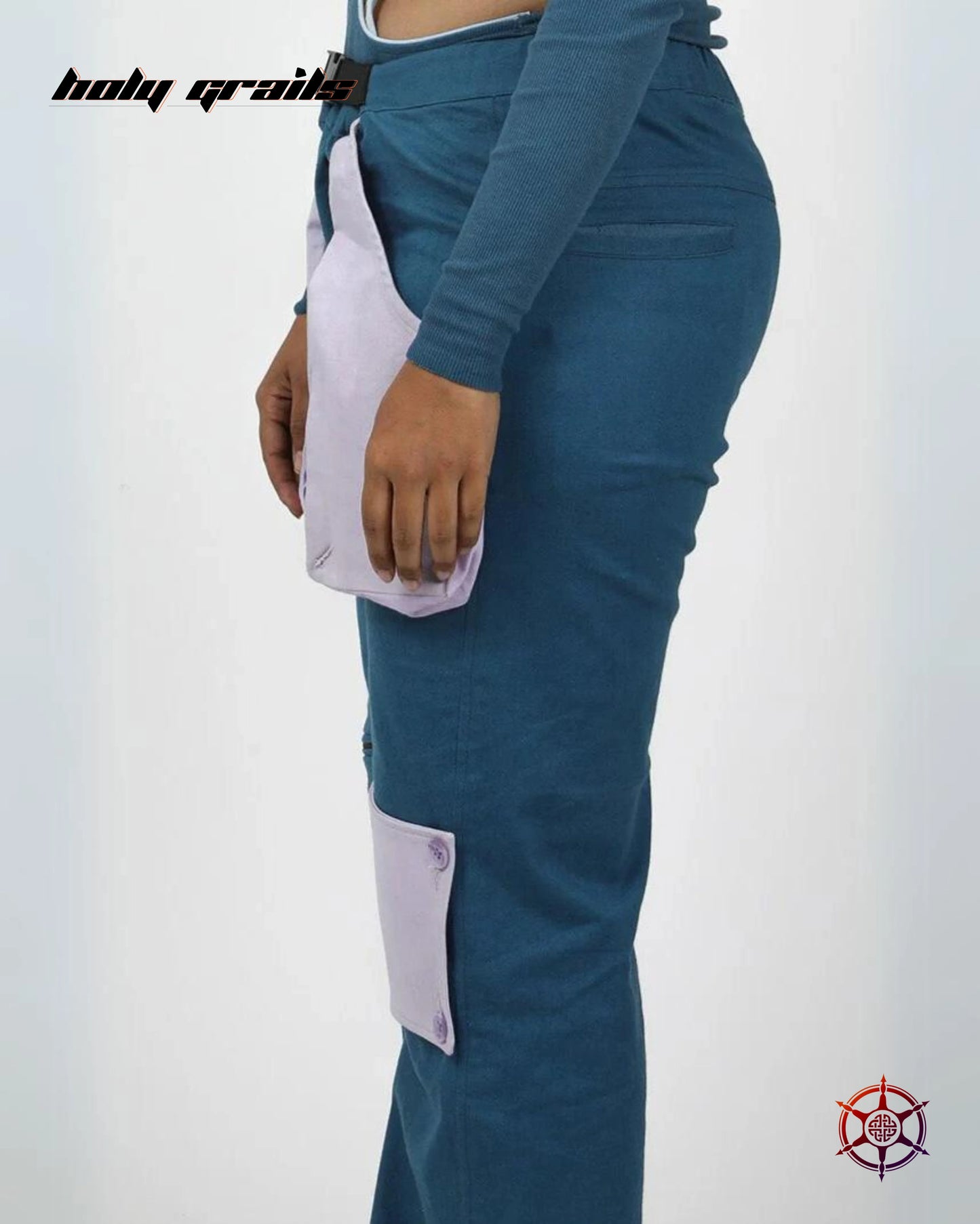 Teal Velvet Flared Cargo Pants HG x Duskin