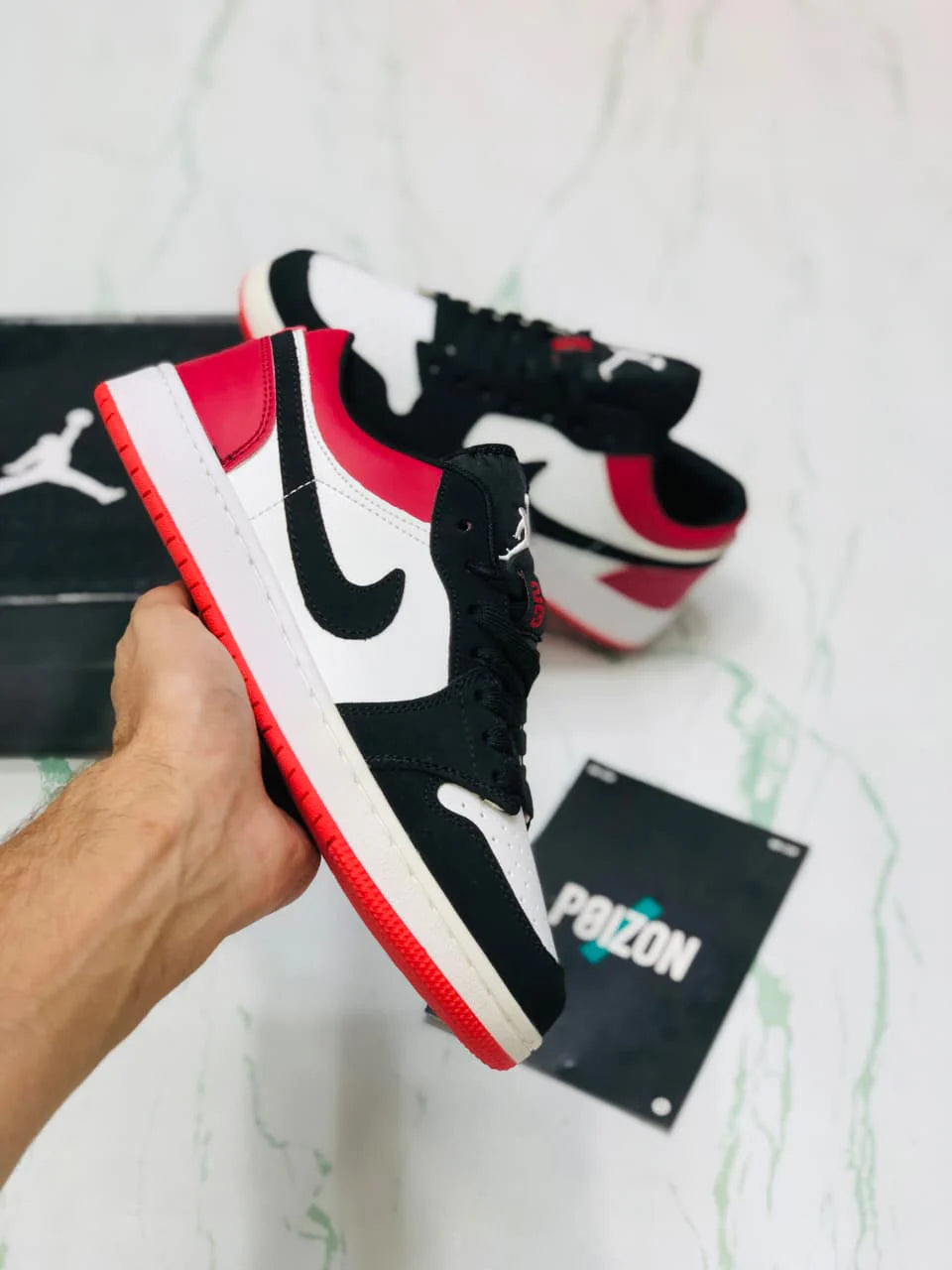 NIKE AIR JORDAN 1 LOW WHITE BLACK AND RED