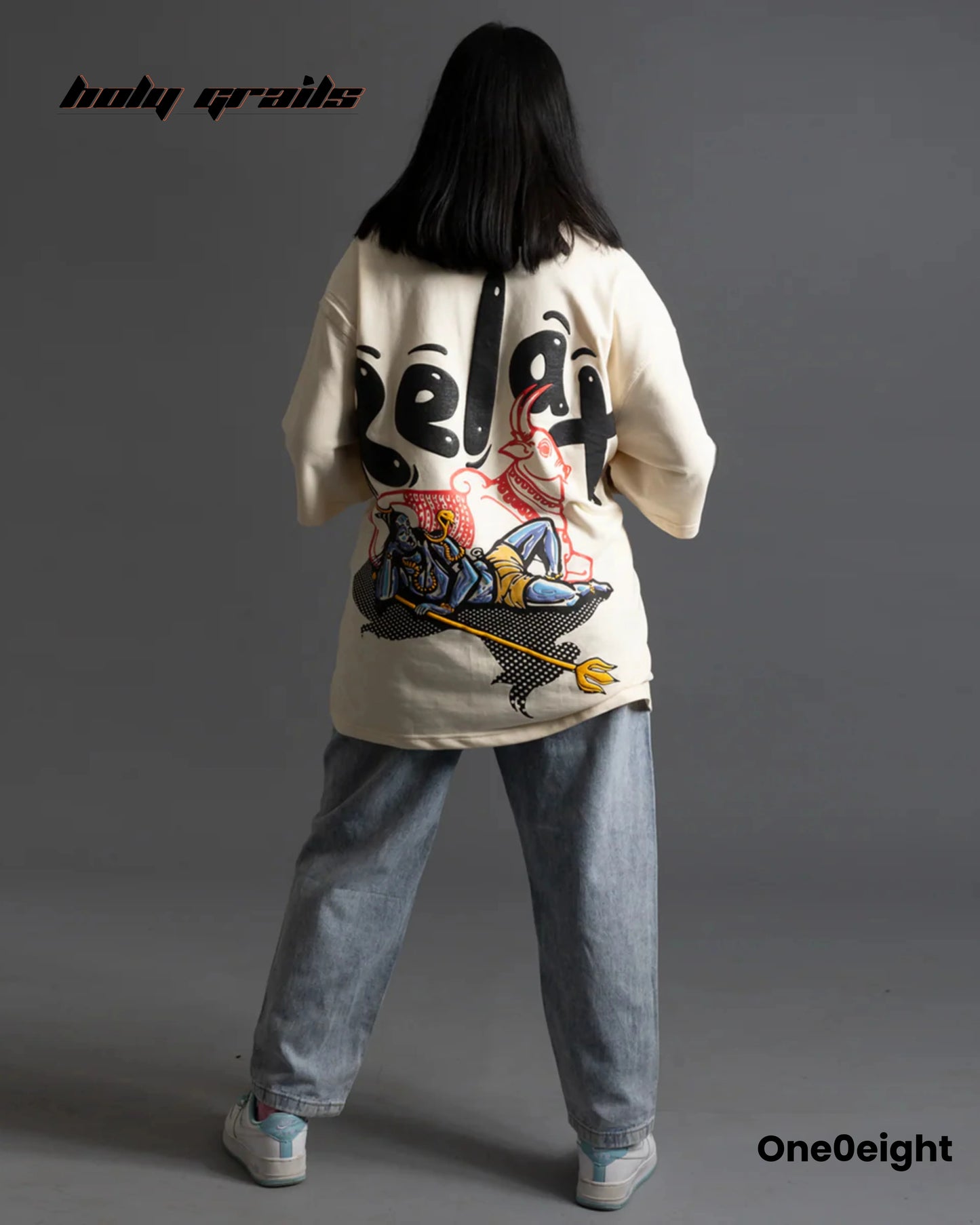 NidraShankar Cream Oversize Tee HG x One0eight