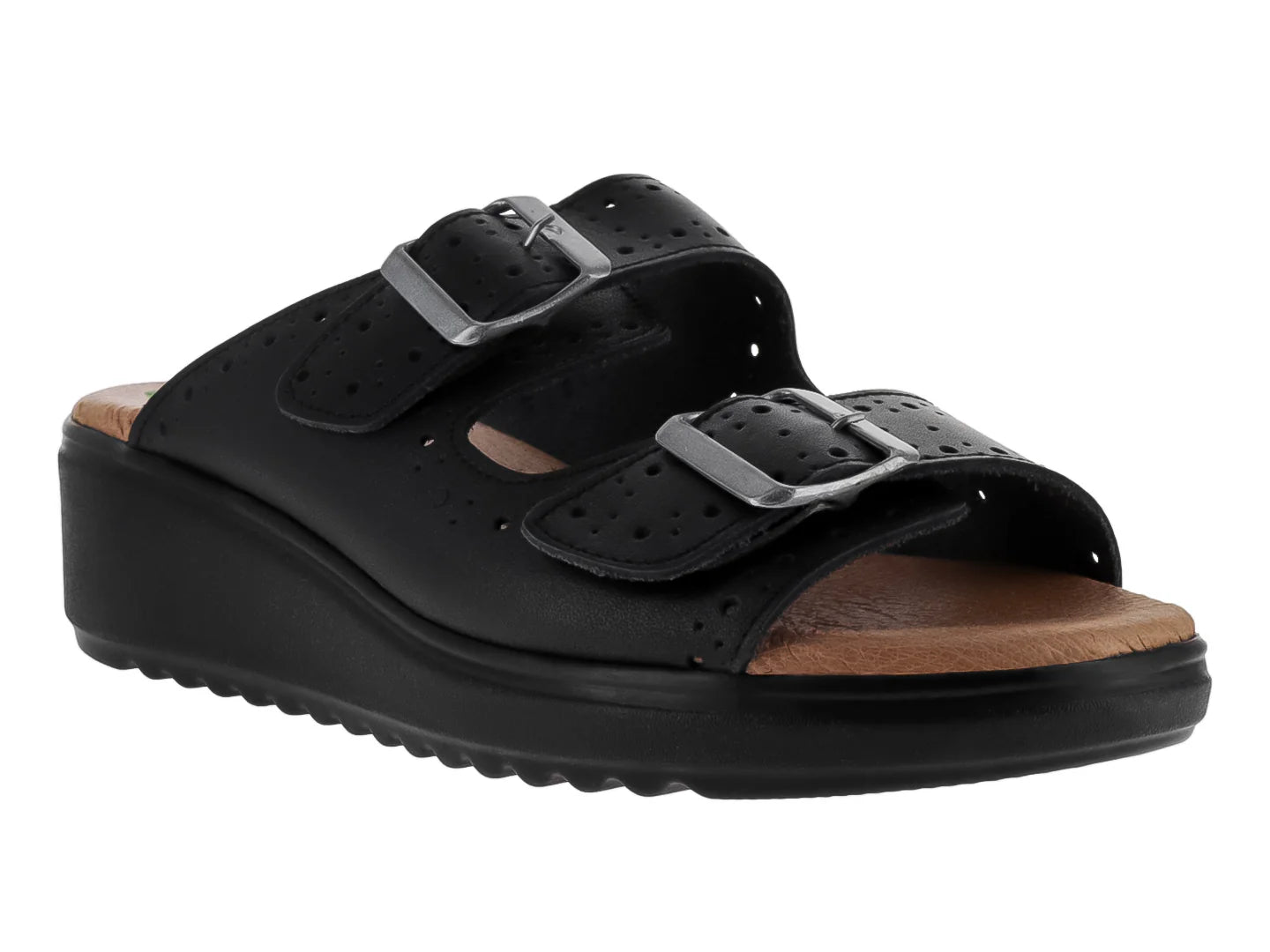 Sandalias Capricho Negro de Vaqueta para Mujer