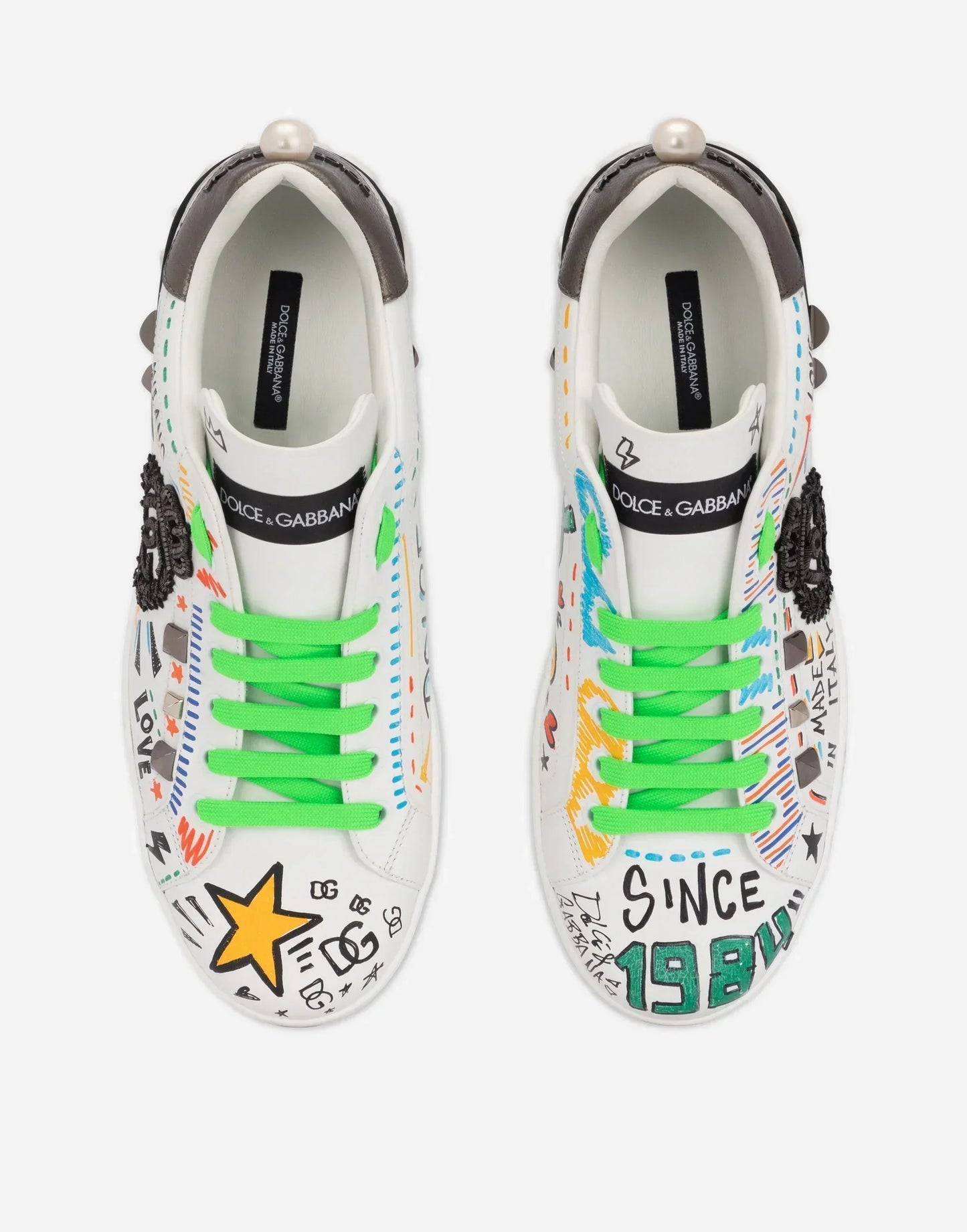 DG Calfskin Portofino Sneakers With Embroidery And Studs