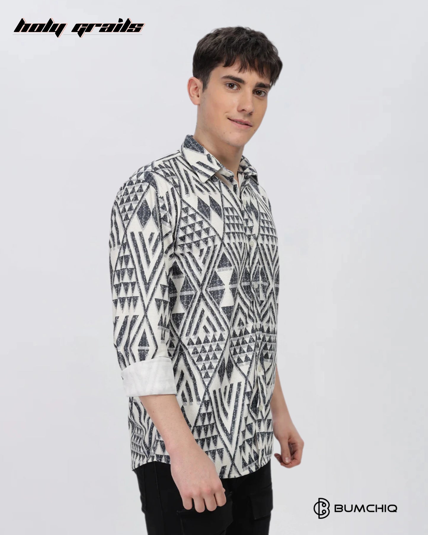 Greyish Geometrical Beige Shirt HG x Bumchiq