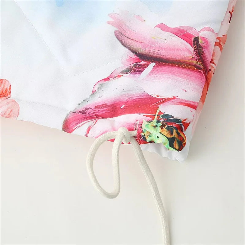 Retro Floral Thin Quilted Zip Up Jacket