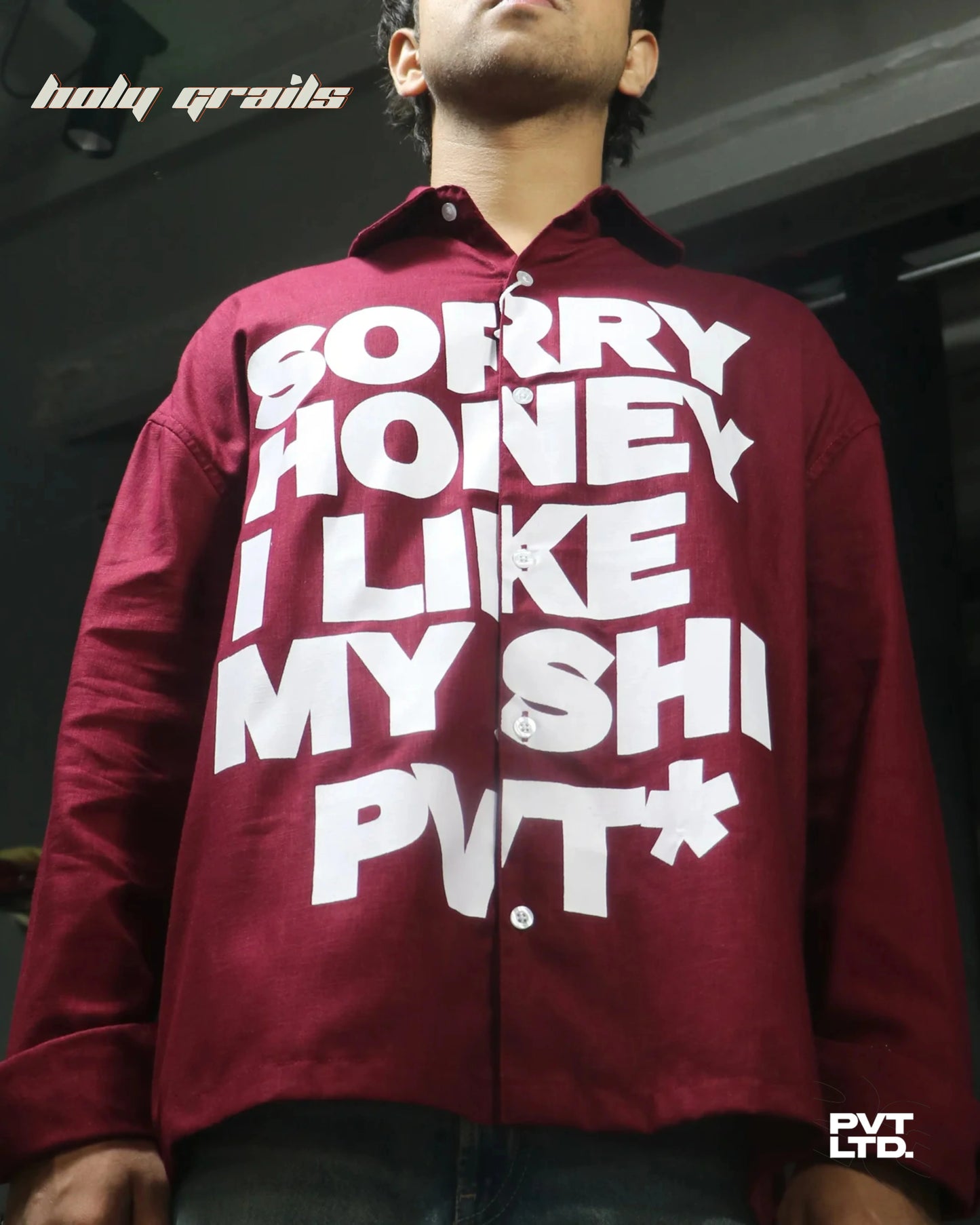 Sorry Honey Maroon Cotton Linen Shirt HG x Pvt Ltd