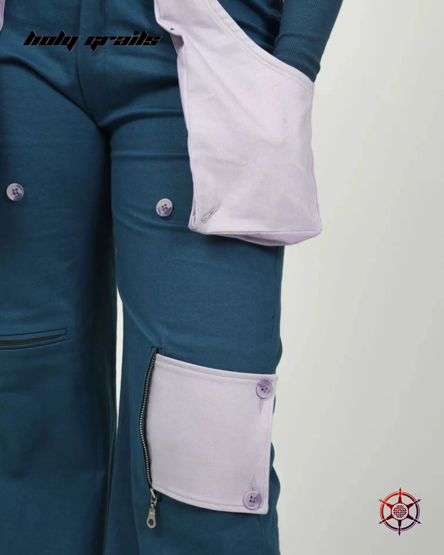 Teal Velvet Flared Cargo Pants HG x Duskin