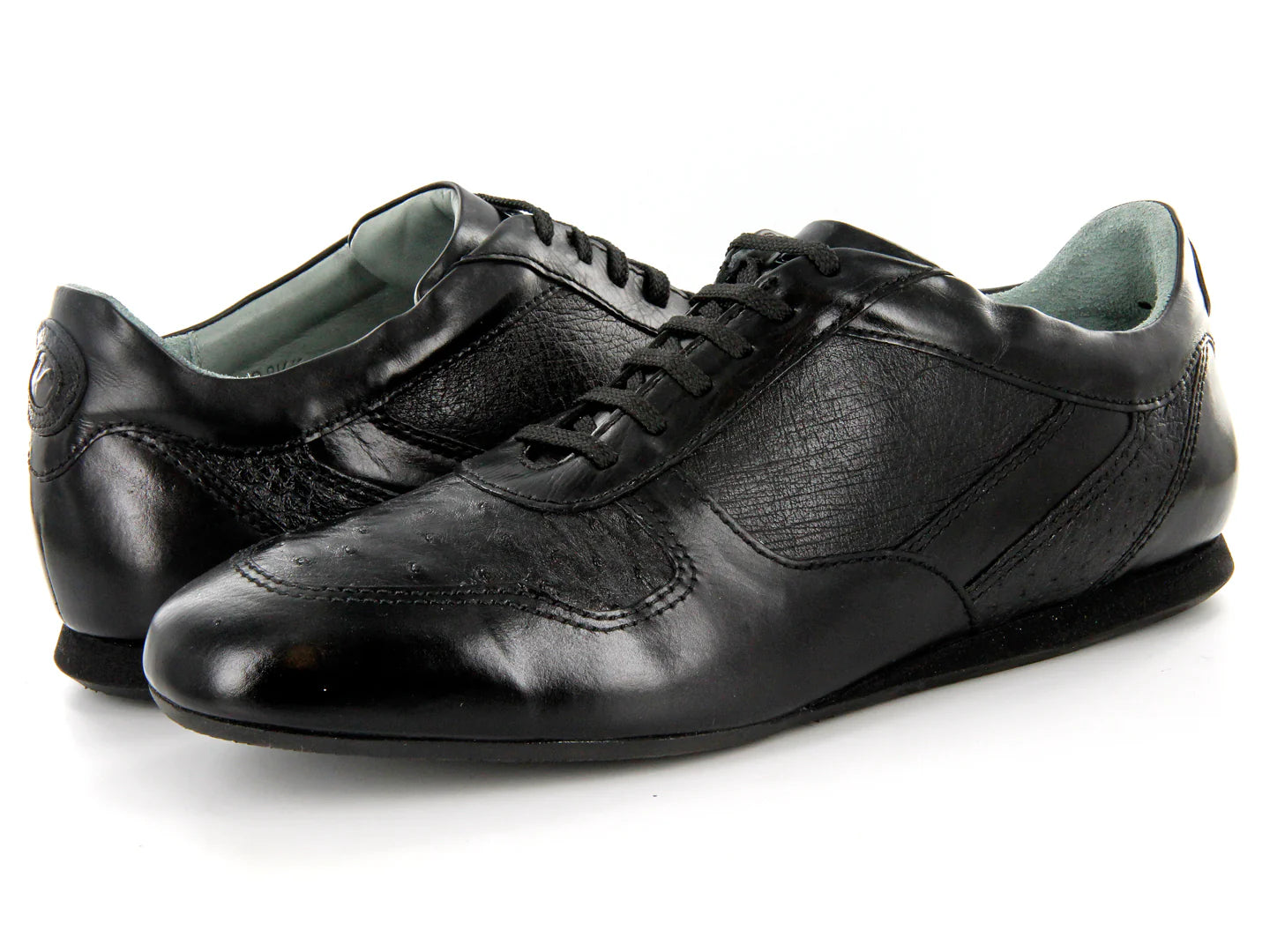 Zapatos Cuadra de Piel de Avestruz Negro para Hombre