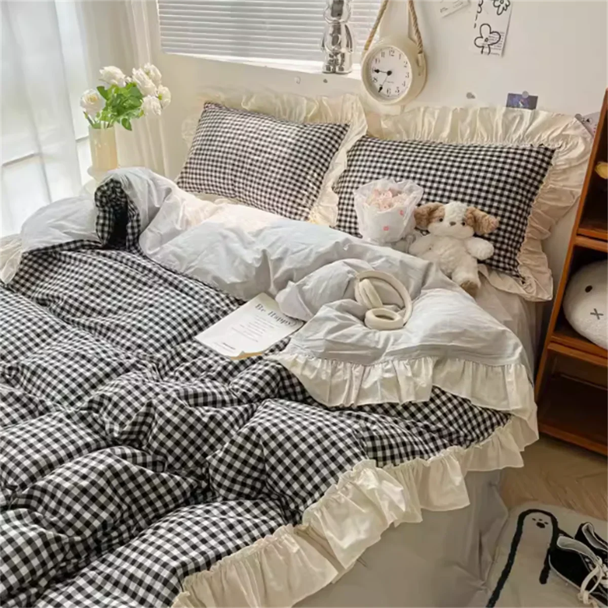 Ins Princess Style Bedding Sets Ruffle Lace Bow Quilt Cover Romantic Bedclothes Decor Woman Girls Bedroom Duvet Cover 4pcs