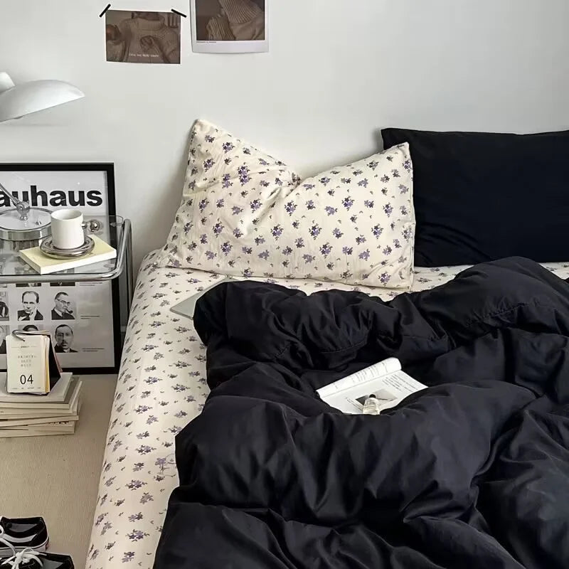 ins Nordic style floral bed sheet four-piece set quilt cover universal for four seasons single dormitory three-piece bedding