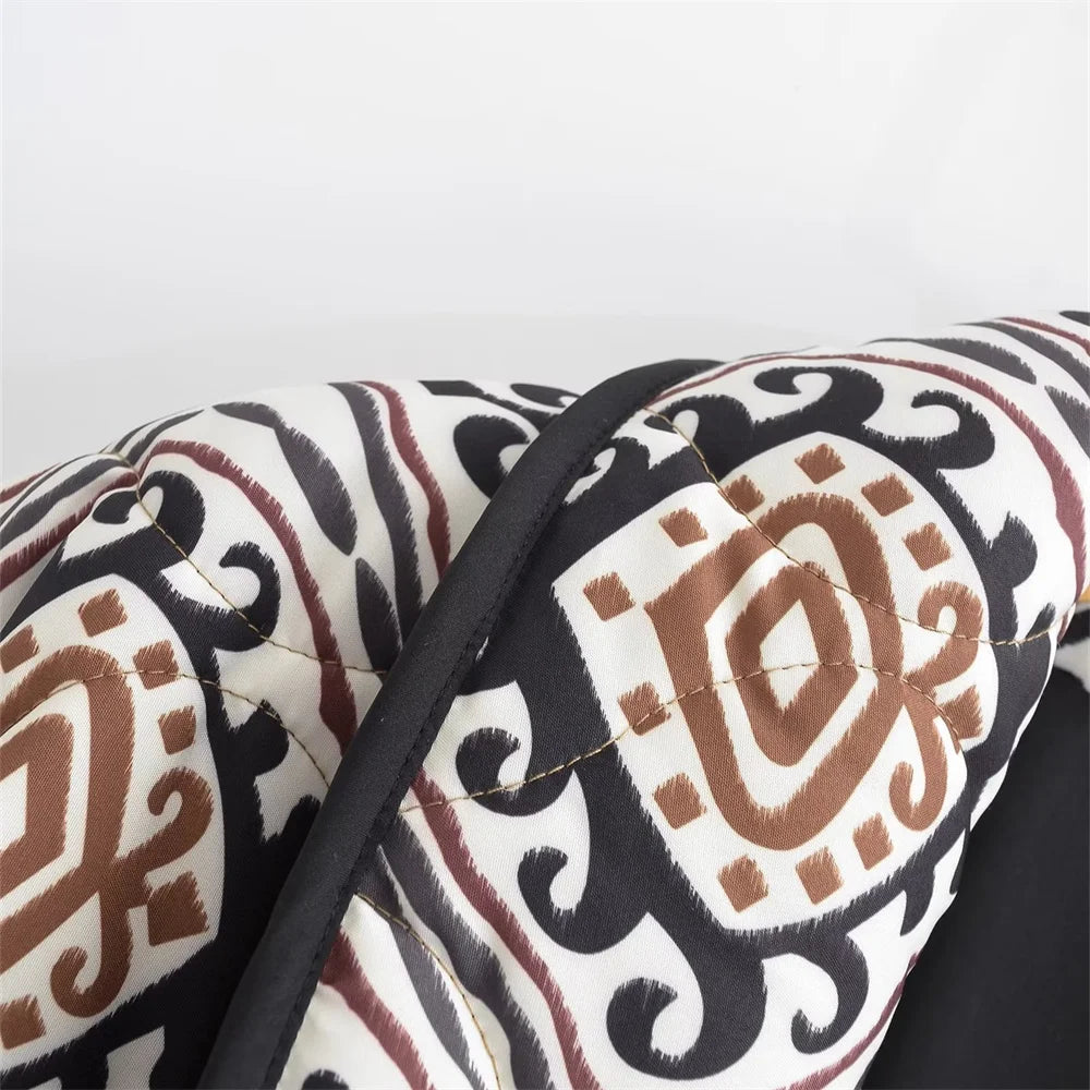 Paisley Printed Front Pockets Quilted Jacket
