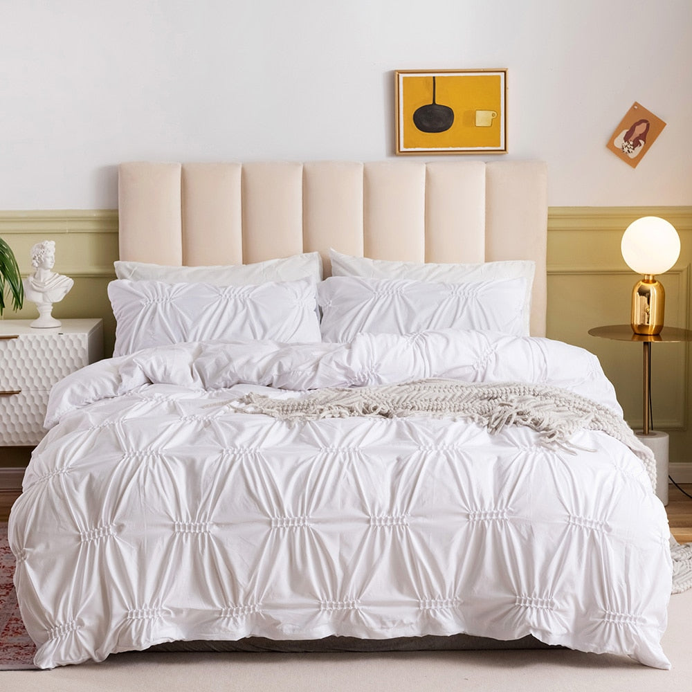 Summer white pinch pleat duvet cover 220x240cm luxury double bed quilt cover bedding set queen king size comforter cover