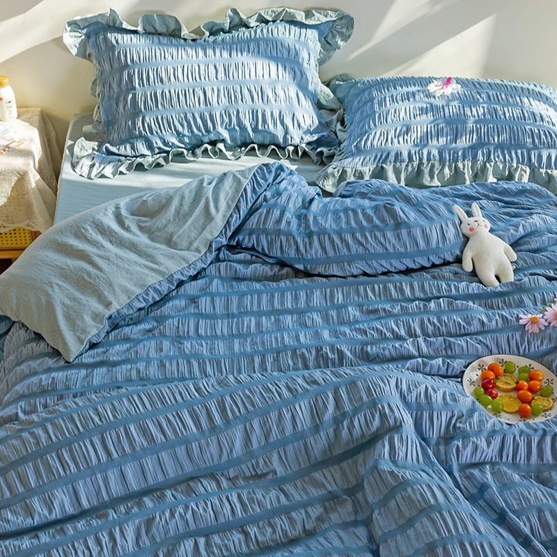 Simple Solid Binding Bedding Set White Blue Queen King 220x240 Size Duvet Cover Set 200x230 Bed Quilt Cover Bedclothes For Home