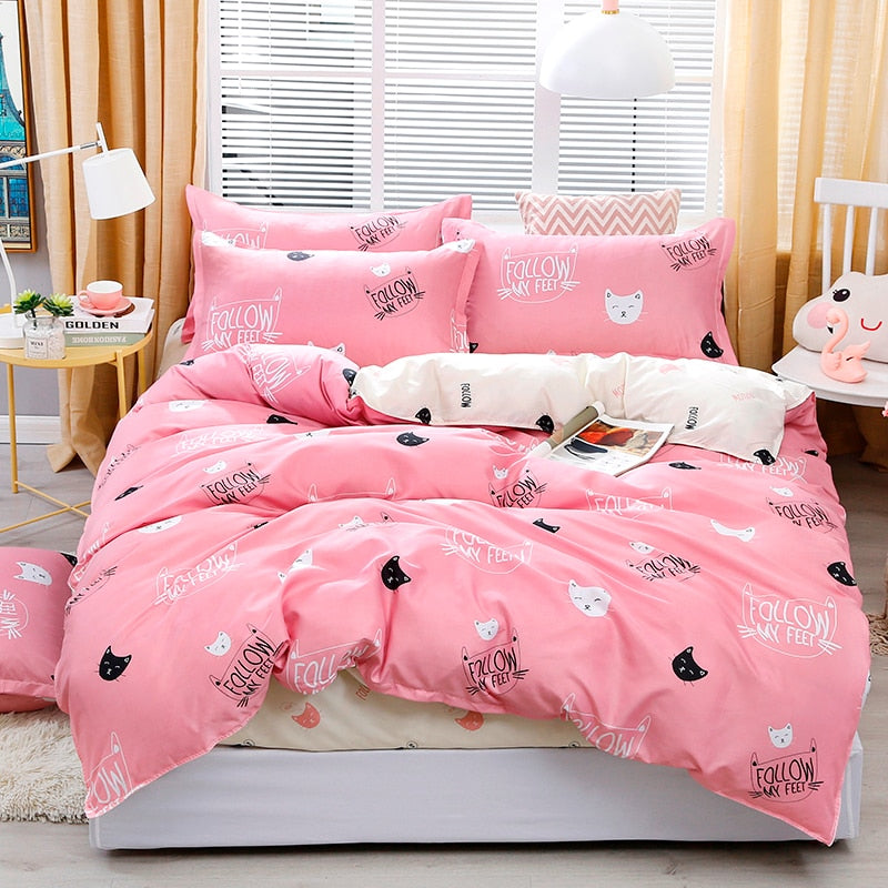 Home Textile Pink Bedding Set For Girl Kid Teen Beds Sheet Strawberry Duvet Quilt Cover Pillowcase Stripe Bed Sheet