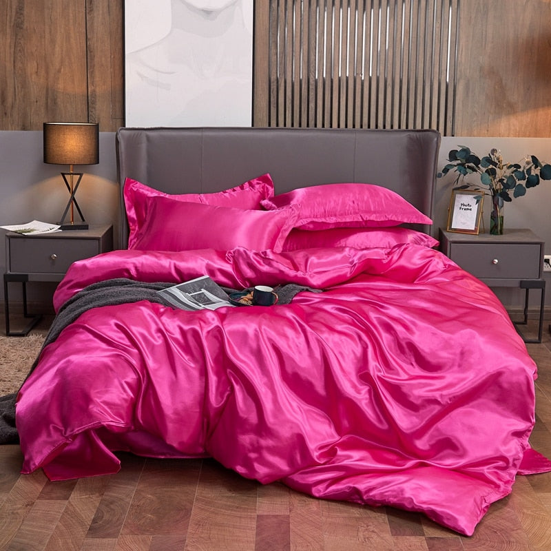 Satin Rayon Bedding Set High Quality Solid Color Bed Cover Set Single Double Twin King Size Duvet Cover Set