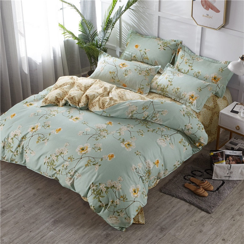 Kuup 3-4pcs Cartoon Bedding Set Duvet Cover Set Soft Bedding Printing Bed Linen Queen Size Bedding Set Fashion Design For Girl