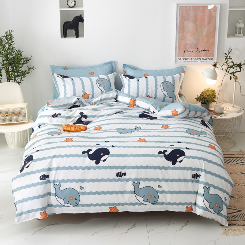 Home Textile Girl Boy Kids Bedding Set Red Cherries Duvet Cover Sheet Pillowcase Woman Adult Beds Sheet King Queen Full