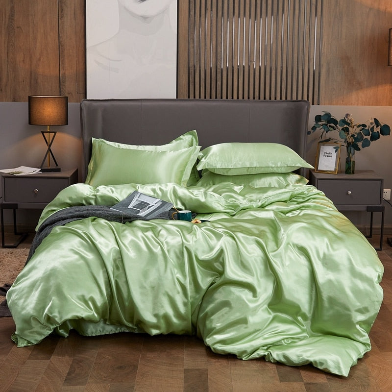 Satin Rayon Bedding Set High Quality Solid Color Bed Cover Set Single Double Twin King Size Duvet Cover Set