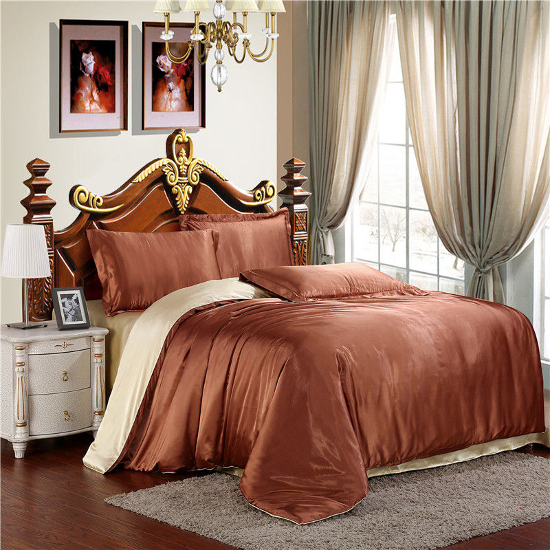 Satin Rayon Bedding Set High Quality Solid Color Bed Cover Set Single Double Twin King Size Duvet Cover Set