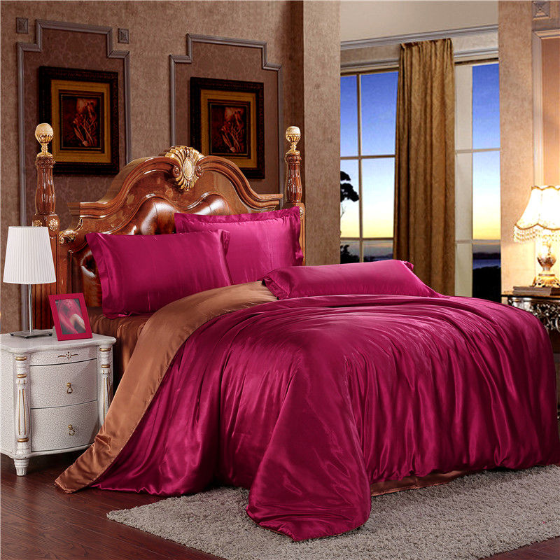 Satin Rayon Bedding Set High Quality Solid Color Bed Cover Set Single Double Twin King Size Duvet Cover Set