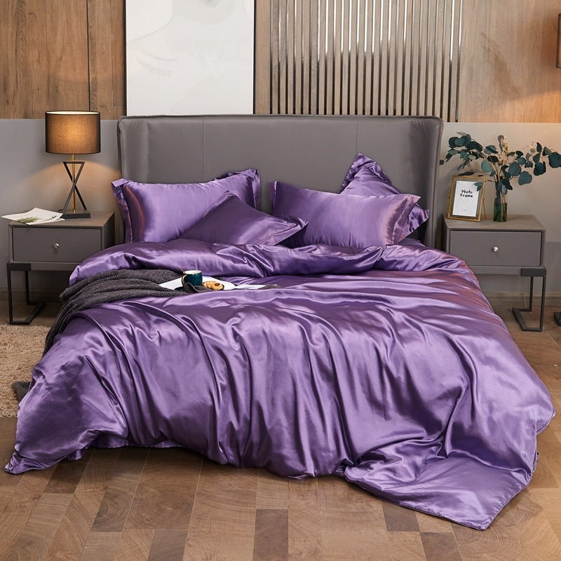 Satin Rayon Bedding Set High Quality Solid Color Bed Cover Set Single Double Twin King Size Duvet Cover Set