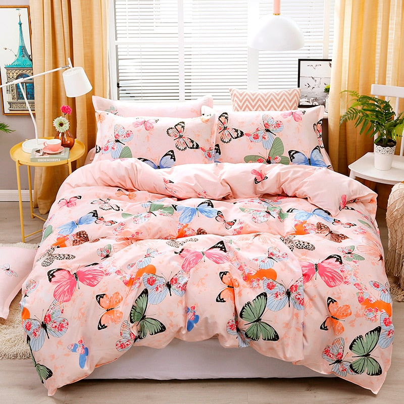 Home Textile Pink Bedding Set For Girl Kid Teen Beds Sheet Strawberry Duvet Quilt Cover Pillowcase Stripe Bed Sheet