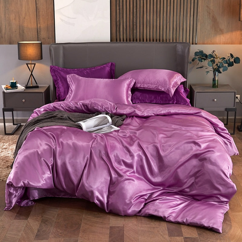 Satin Rayon Bedding Set High Quality Solid Color Bed Cover Set Single Double Twin King Size Duvet Cover Set