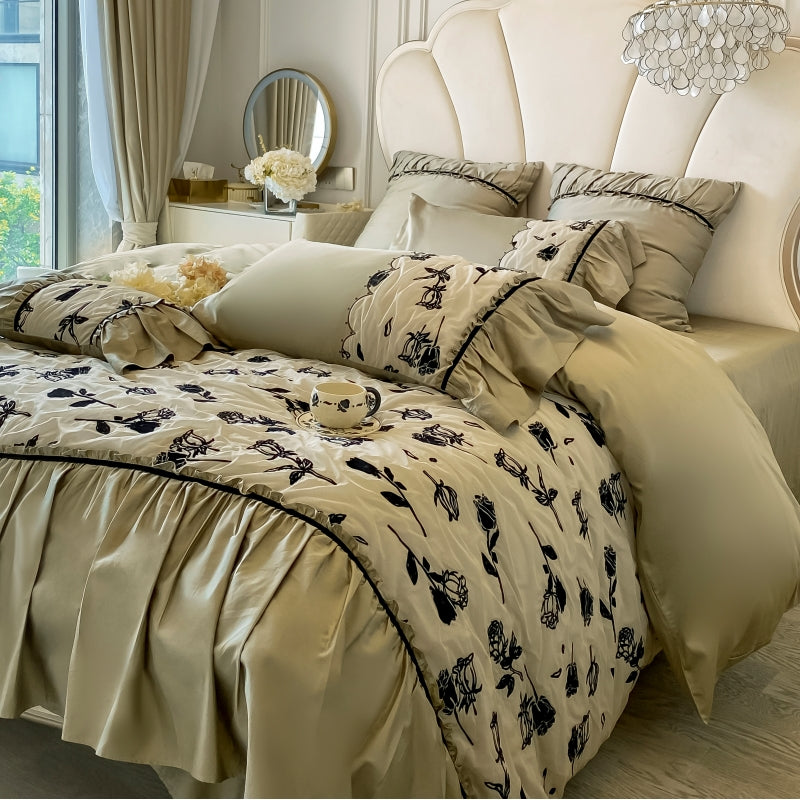 French retro 180-count pure cotton long-staple cotton four-piece bedding set princess quilt cover bed sheet light luxury