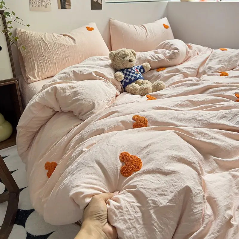 High Quality Beauty Bedding Set Cute Towel Embroidered  Girl Heart Bed Sheet Student Dormitory Bed