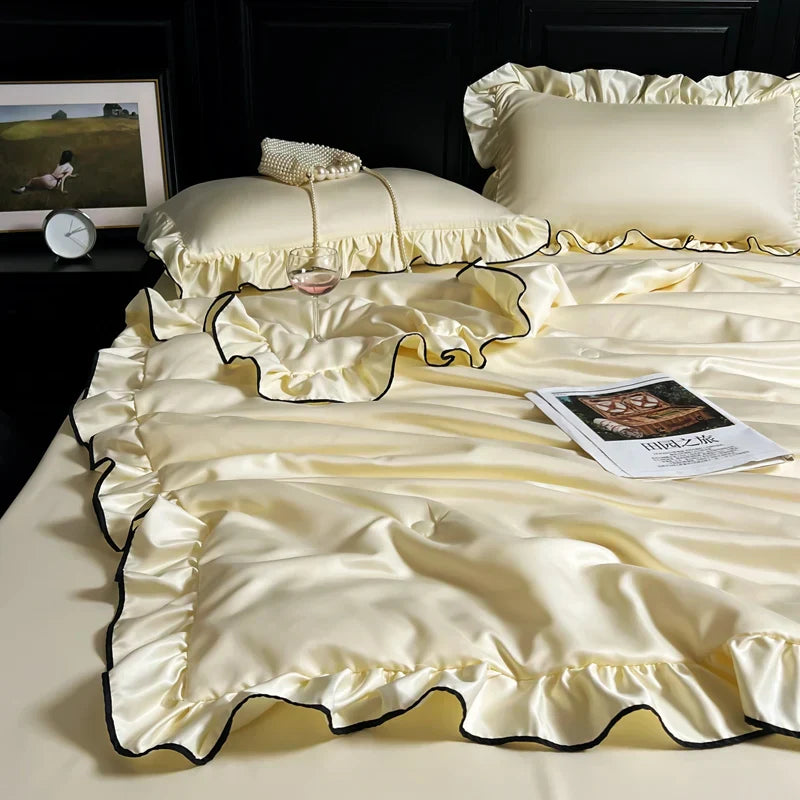 Korean Version Ruffled Summer Cool Quilt Washed Silk Machine Washable Summer Quilt Twin Air-Conditioned Quilt Comforter Bedding