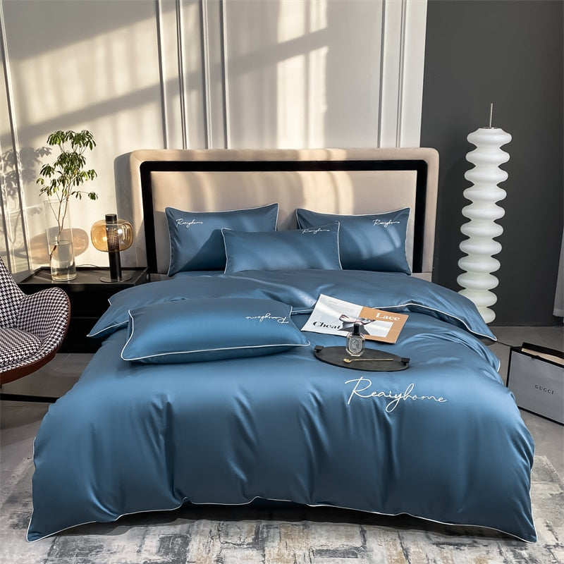 Luxury 60's Long Pile 100% Cotton Duvet Cover Set Embroidered Fall Winter Quilt Cover Solid Egyptian Cotton 2pcs pillowcases