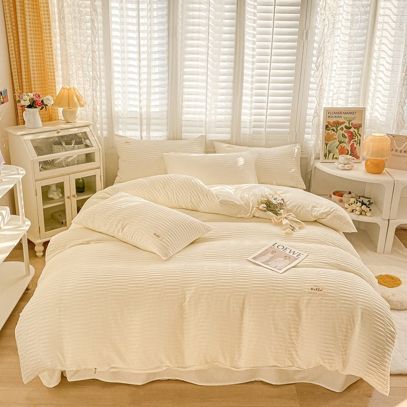 New Bubble Yarn Fabric AB Double-sided Bedding Set Soft Double Duvet Cover Set with Sheets Comfortable Breathable Bedding Sets