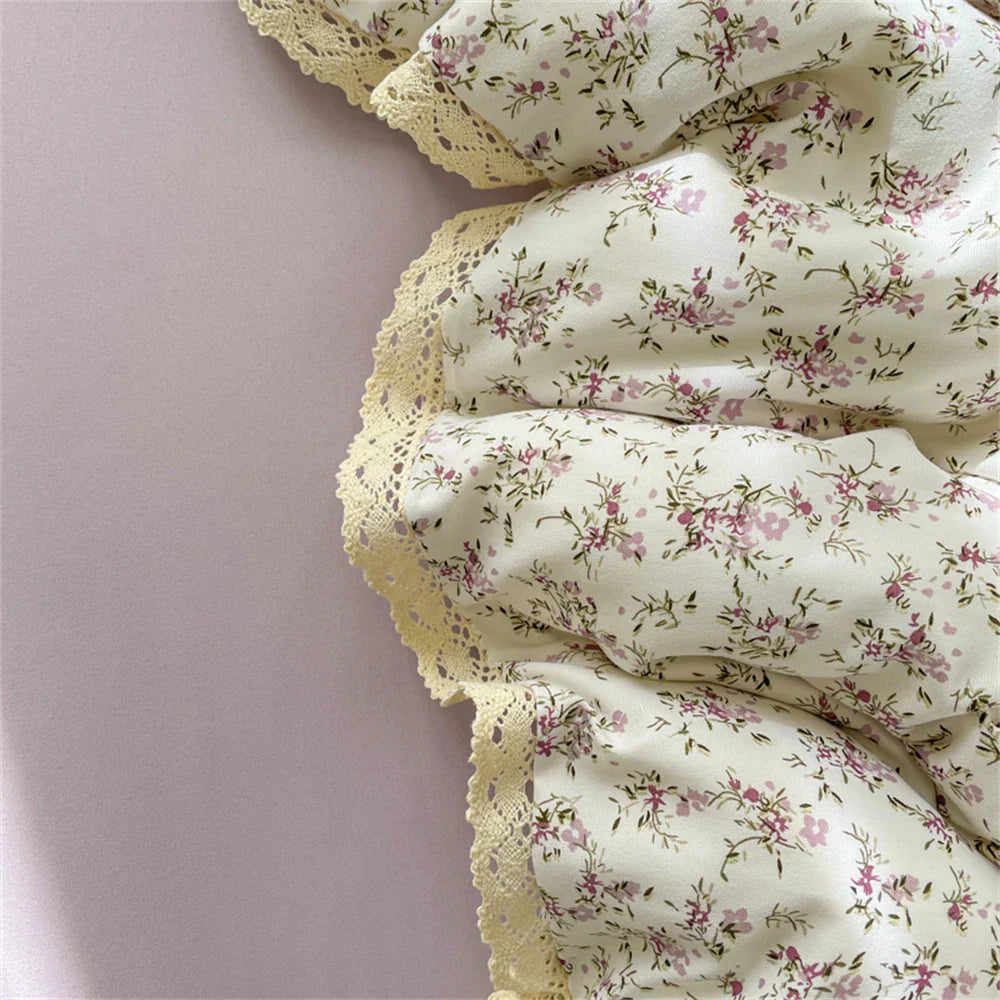 INS Girls Cherry Soft Bedding Set Washed Cotton Bed Sheet Queen King Size Duvet Set Flower Comforter Set Pillowcase Bed Linens