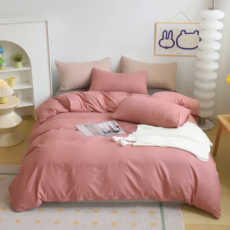 Solid Color Brushed Fabric Bed Sets 4 Pieces Duvet Cover Pillowcase Bedding Set Bed Sheet Quilt Cover Single Queen King Size