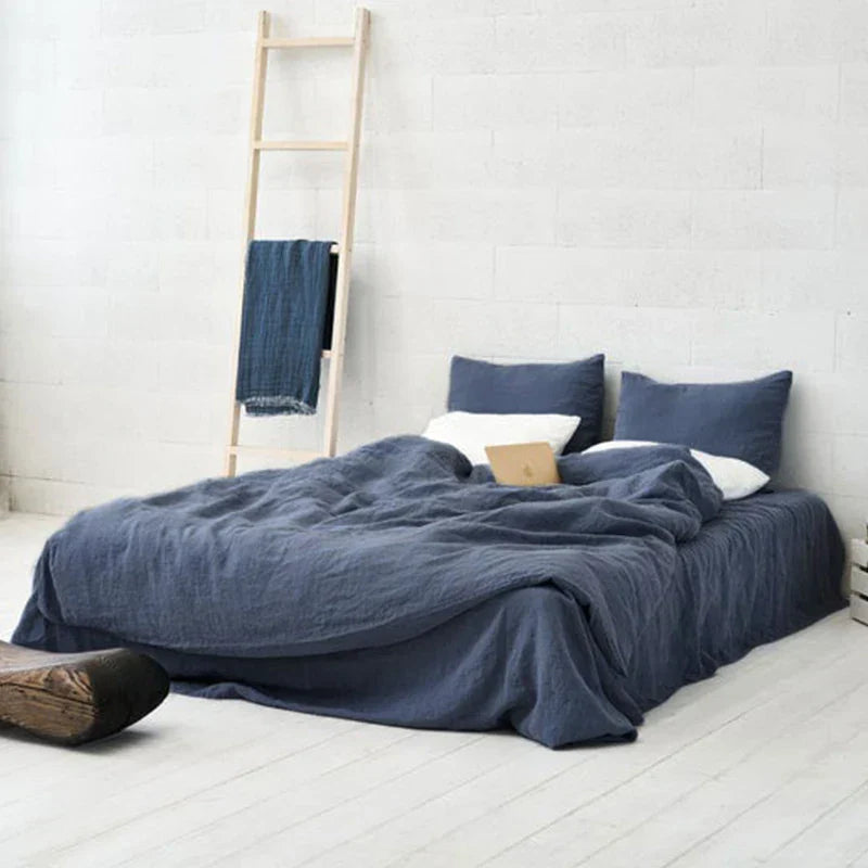 Pure Linen Bedding Set, Washed Bed Linens, Organic Flax Duvet Cover Pillowcases Fitted Sheet, Quilt Cover With Zipper Closure