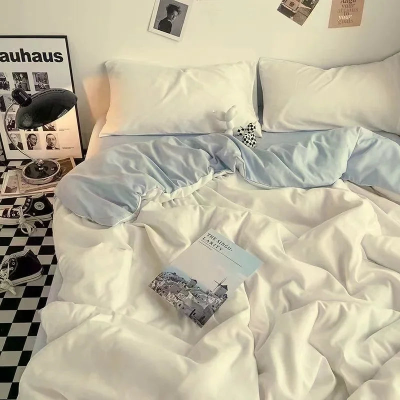 Nordic Simple Small Check Dark Green Bedding Set Soft High Quality Quilt Cover Polyester Aesthetic Bed Sheet With Pillowcases